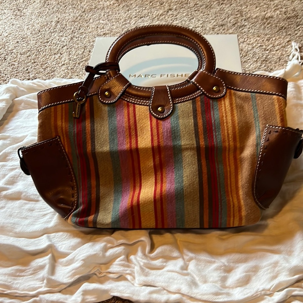 Fossil leather and cloth striped purse